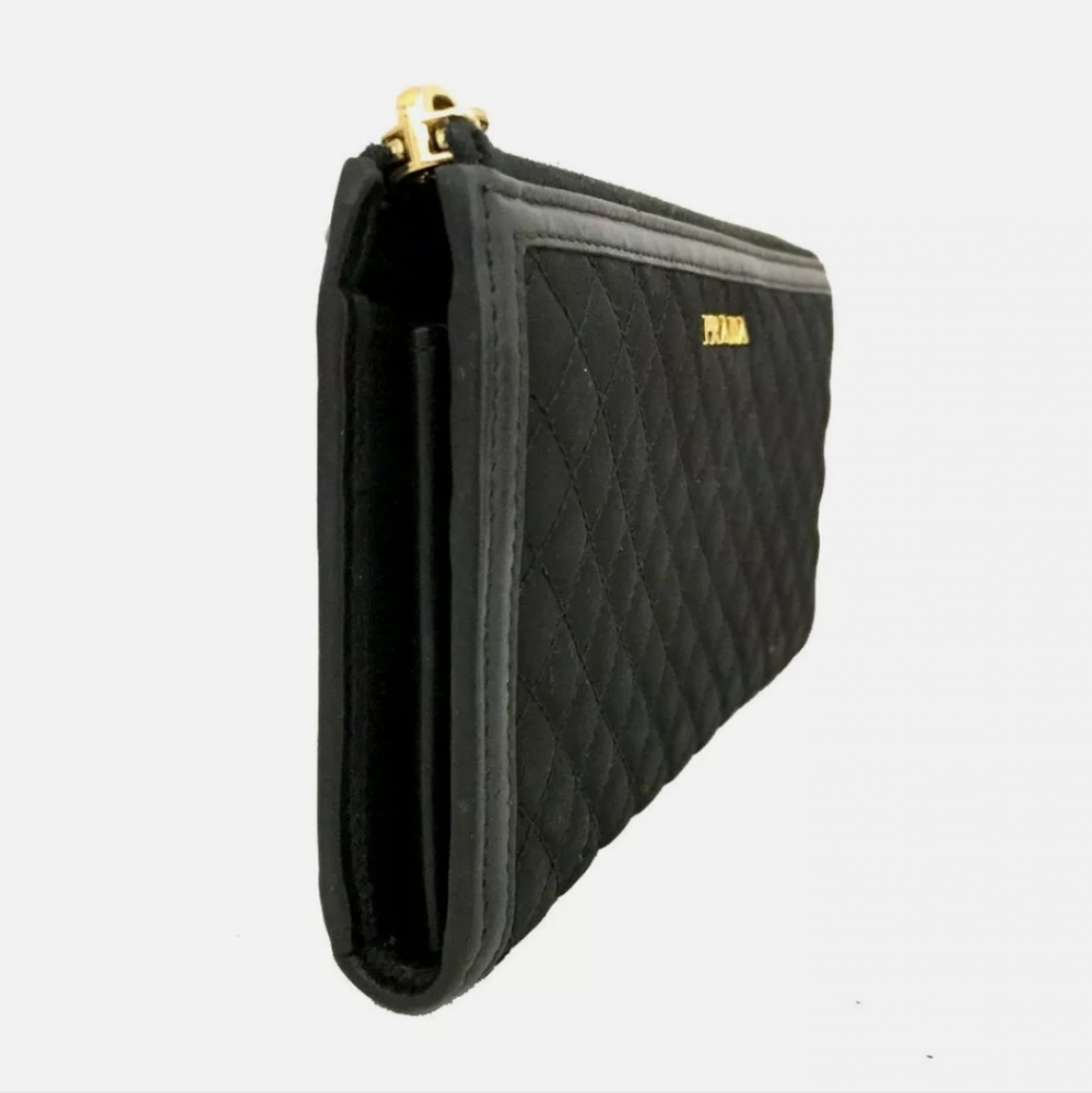 Prada Black Quilted Zip Wallet with Gold Logo - Picture 2 of 9
